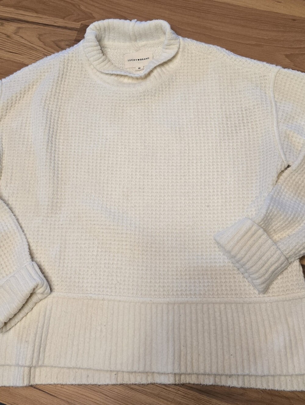 Lucky Brand Off-White Waffle Knit Mock Neck Pullover